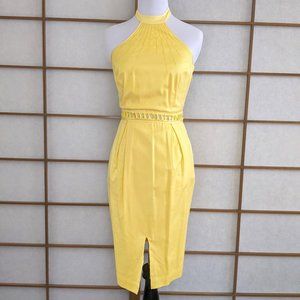 Catherine Malandrino Yellow Halter Dress with Oval Cut Outs SZ 2 Backless